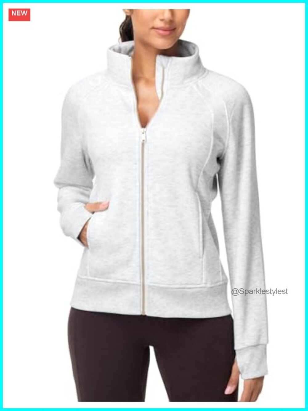 Fleece Full Zip Up Sweatshirt with Thumb Holes & Stand Collar